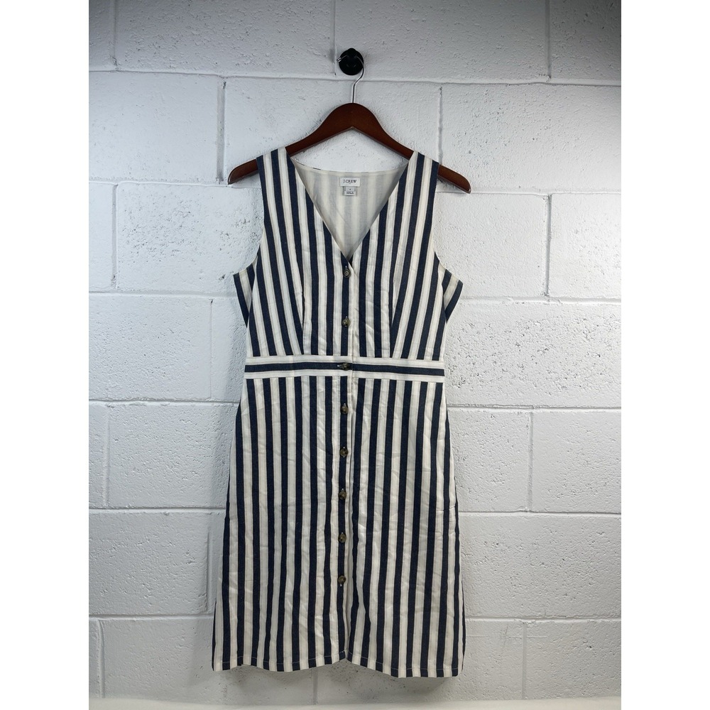 J. Crew Women's Striped Sleeveless V-Neck‎ Button-Up Dress Navy/white Lined Sz 4